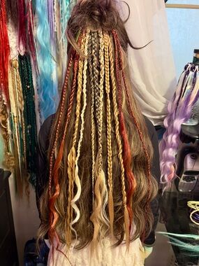 Boho Mixed-Tone Braided Hair Extensions - Brown with Blonde & Red Accents
